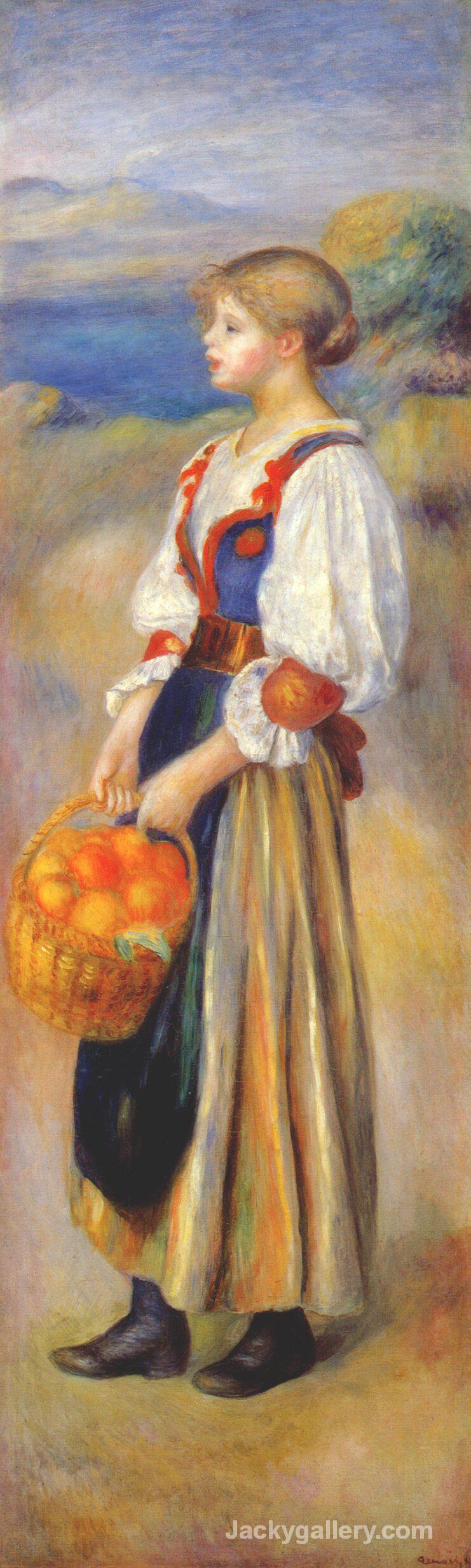 Girl with a basket of oranges by Pierre Auguste Renoir paintings reproduction